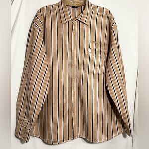 MENS 3XL XXXL PHAT FARM BROWN STRIPED LONG SLEEVE BUTTON FRONT SHIRT